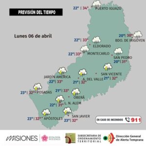 El tiempo en Misiones del Lunes 6 al Miércoles 8 de Abril lunes 6 de abril de 2026