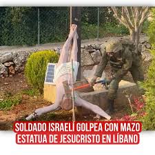 La imagen de Jesús crucificado que fue profanada y destruida esta semana por un soldado de las Fuerzas de Defensa de Israel (FDI), en la aldea cristiana libanesa de Debel, fue sustituida por soldados italianos meloni 2