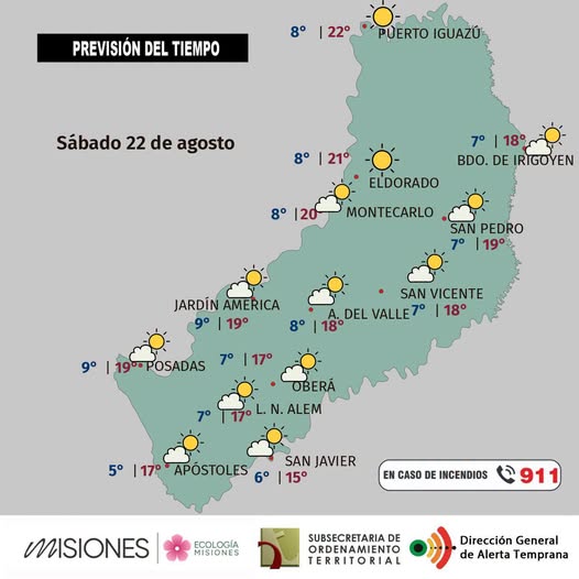 Pronóstico del tiempo: del Sábado 22 de agosto al Lunes 24